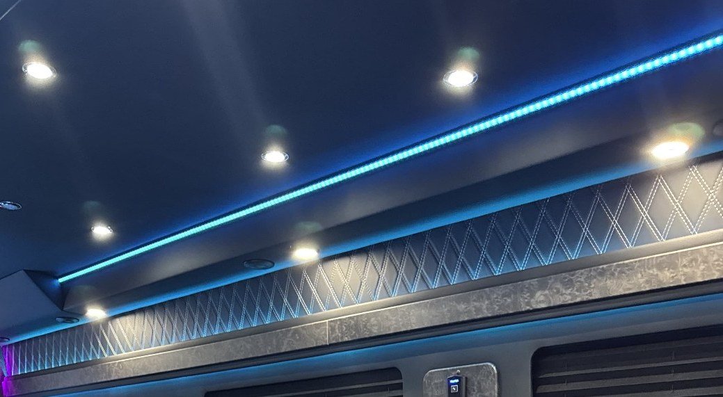 Limo Sprinter LED accent lighting and quilted wall panel